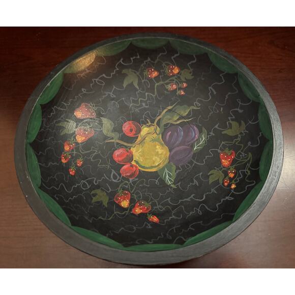 Tracy Porter The Home Collection Wooden Bowl Hand Painted Fruit Pattern - Picture 8 of 8